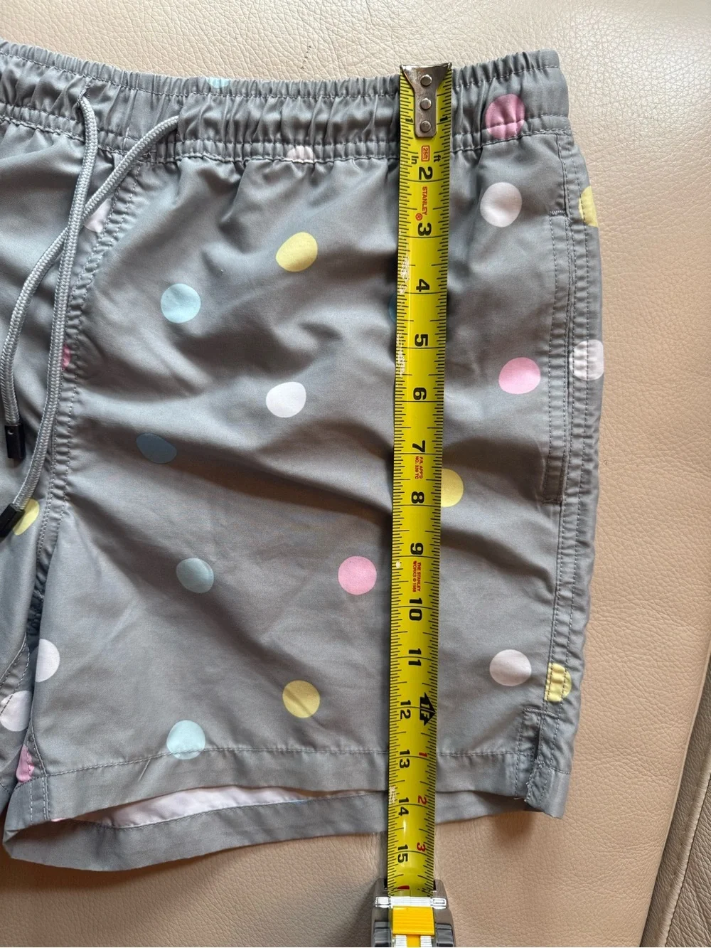 Men's Gray Polka Dot Swim Trunks with Pastel Dots